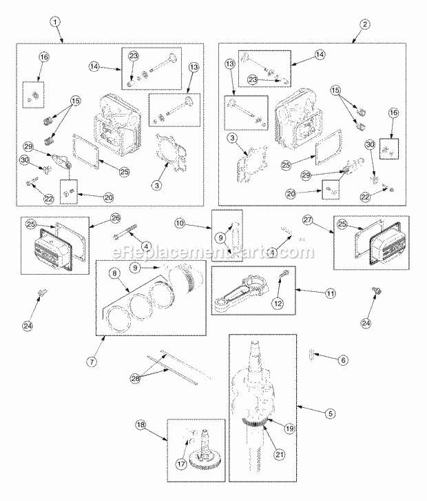 Cylinder Head, Crankshaft, Camshaft And Valve Diagram and Parts List for RZT50 17BA5A7P712, 17BA5A7P710, 17BA5A7P709 Cub Cadet Lawn Mower